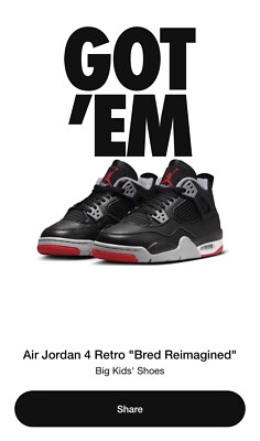 Nike Air Jordan 4 Retro “Bred Reimagined” (FQ8213-006) GS Size 7