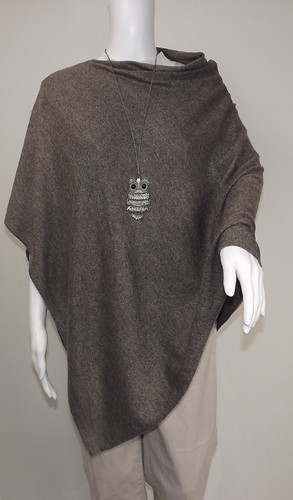 CASHMERE Poncho TAUPE Handmade CAPE Wrap One Size,FREE UK Shipping, - Picture 2 of 8