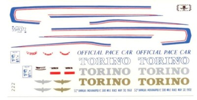 #ad Fred Cady 222 68 Torino Indianapolis 500 Pace Car 1 25 waterslide decal $9.75