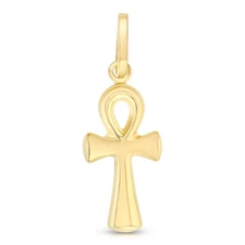 14K Yellow Gold Egyptian Ankh Cross Religious Pendant for Necklace or Chain