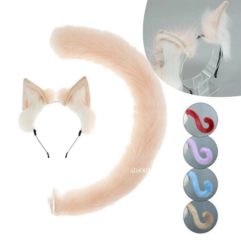 NEW Lolita Headband Fur Cats Ears and Tail Sets Plushly Animals Cosplay Props - Image 4 of 4