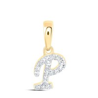 10K Gelbgold Echter Diamant Damen Blockschrift Initial P Mini AnhäNger 1/20 CT