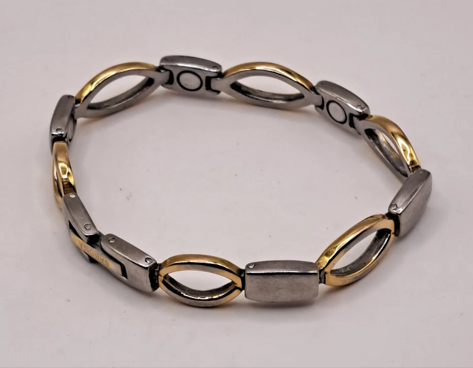 Sabona Two Tone Chain Magnetic Bracelet 6.5" Foldover Clasp Silver And Gold Tone - Image 2 of 3