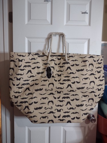 Large Storage Basket Reusable Tote Moustache Burlap Canvas NWT TAYLOR MADISON