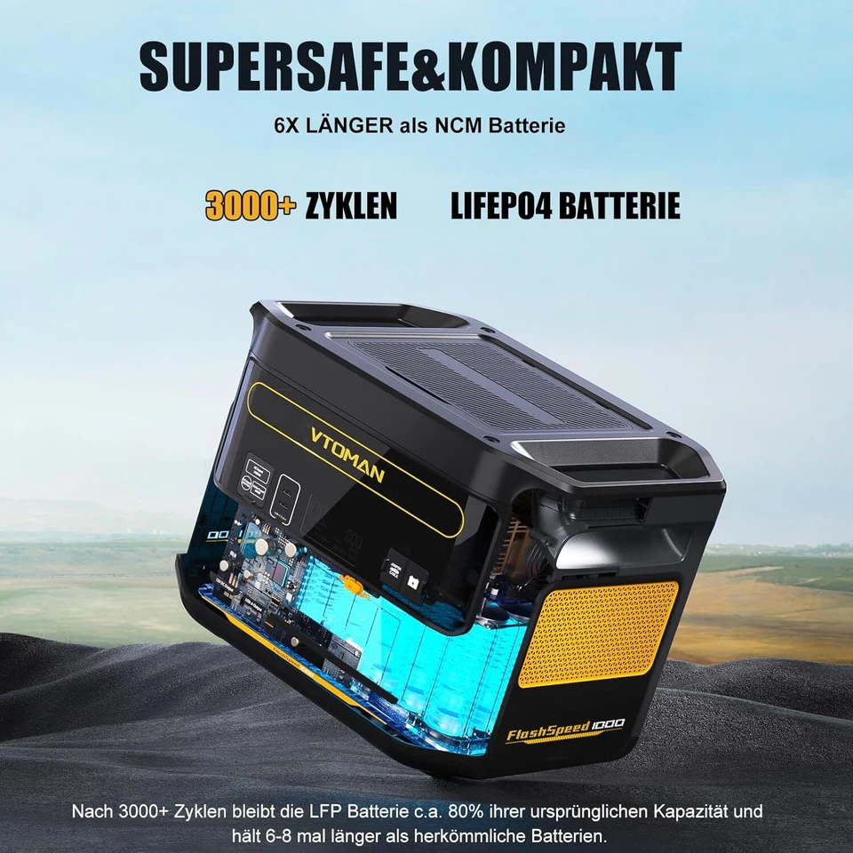 VTOMAN 828Wh Kraftwerk Tragbare Powerstation 1000W Solargenerator für Camping - Bild 2 von 4