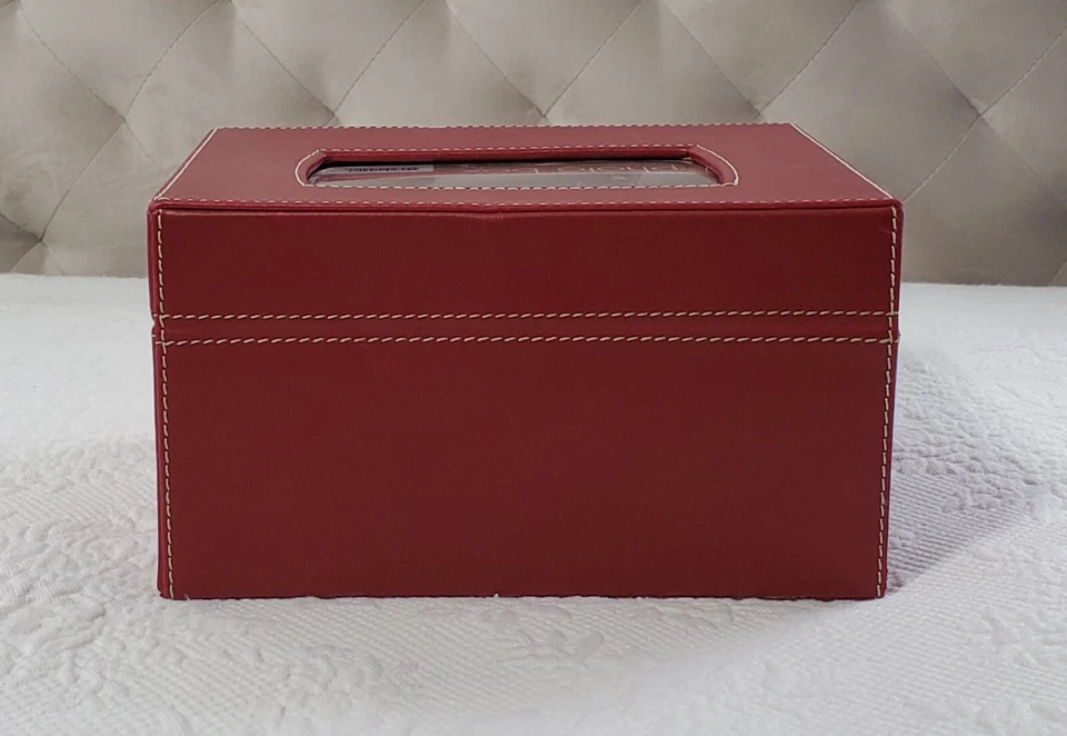 Caja de fotos de cuero sintético rojo para el hogar de invierno con marco de fotos de 4" X 6" en el objetivo superior Foto 4 de 4