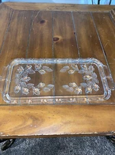 Vintage Glass Cheese & Cracker Tray With Raised Roses