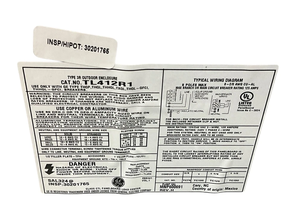 TL412R1 PowerMark Plus Outdoor 125A 4-Space 8-Circuit Single-Phase Main Lug Load - Image 3 of 4