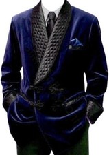 Men's Smoking Jacket Blue Quilted Robe