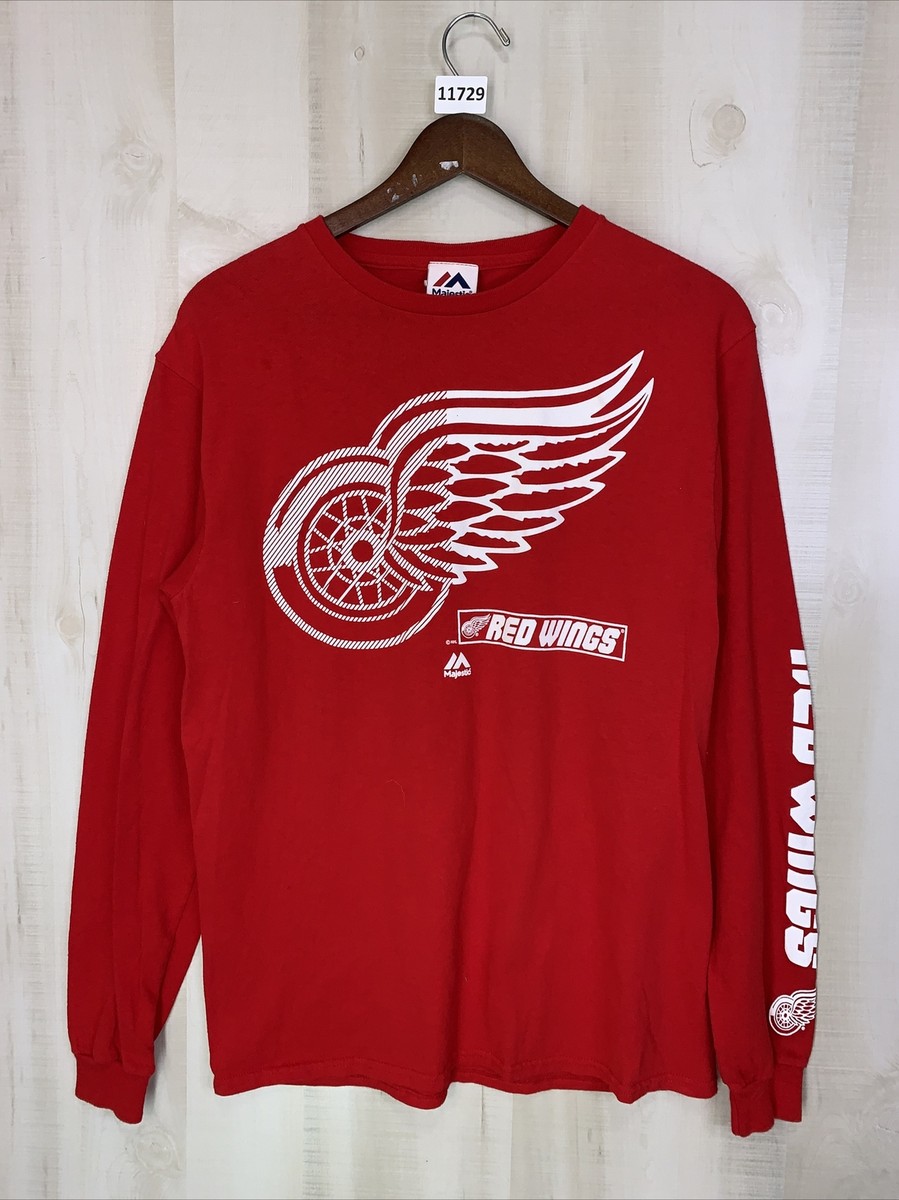 Y2K Vtg Majestic Detroit Red Wings Red Graphic Long Sleeve T Shirt