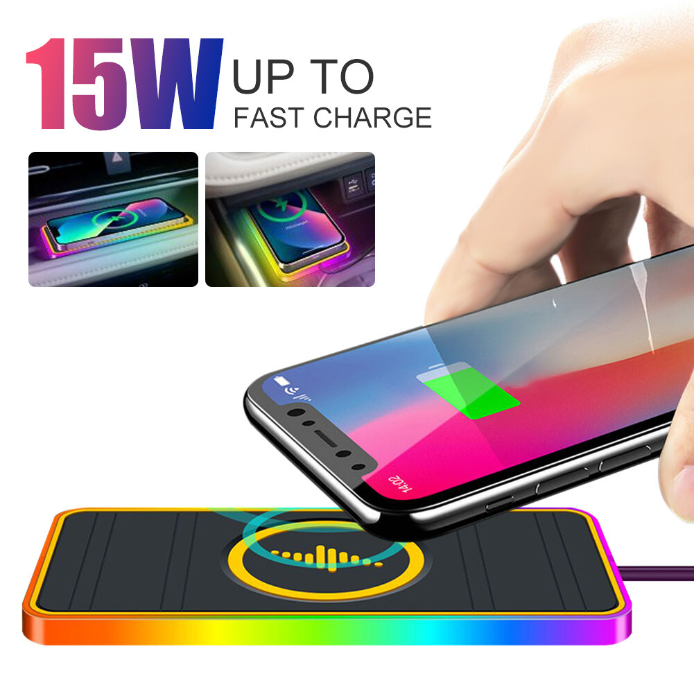 15W Fast Wireless Charging Pad for Samsung iPhone Airpods with LED Light-image
