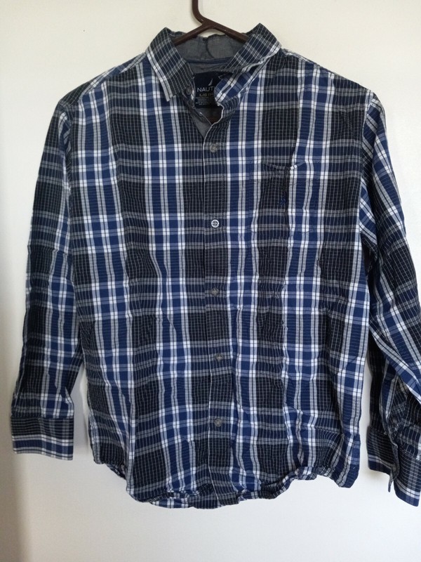 Nautica BOY'S shirt  button front long sleeve Plaid Youth size L (14/16)
