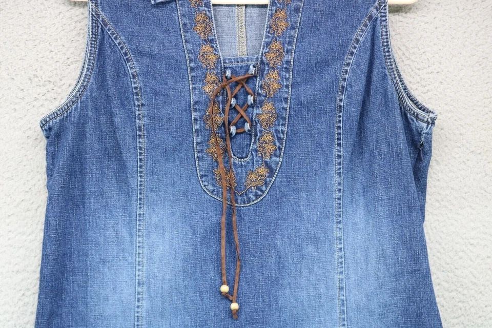 Vestido midi de mezclilla sin mangas vintage Faded Glory - bordado - talla 16 - boho - hippie Foto 3 de 4