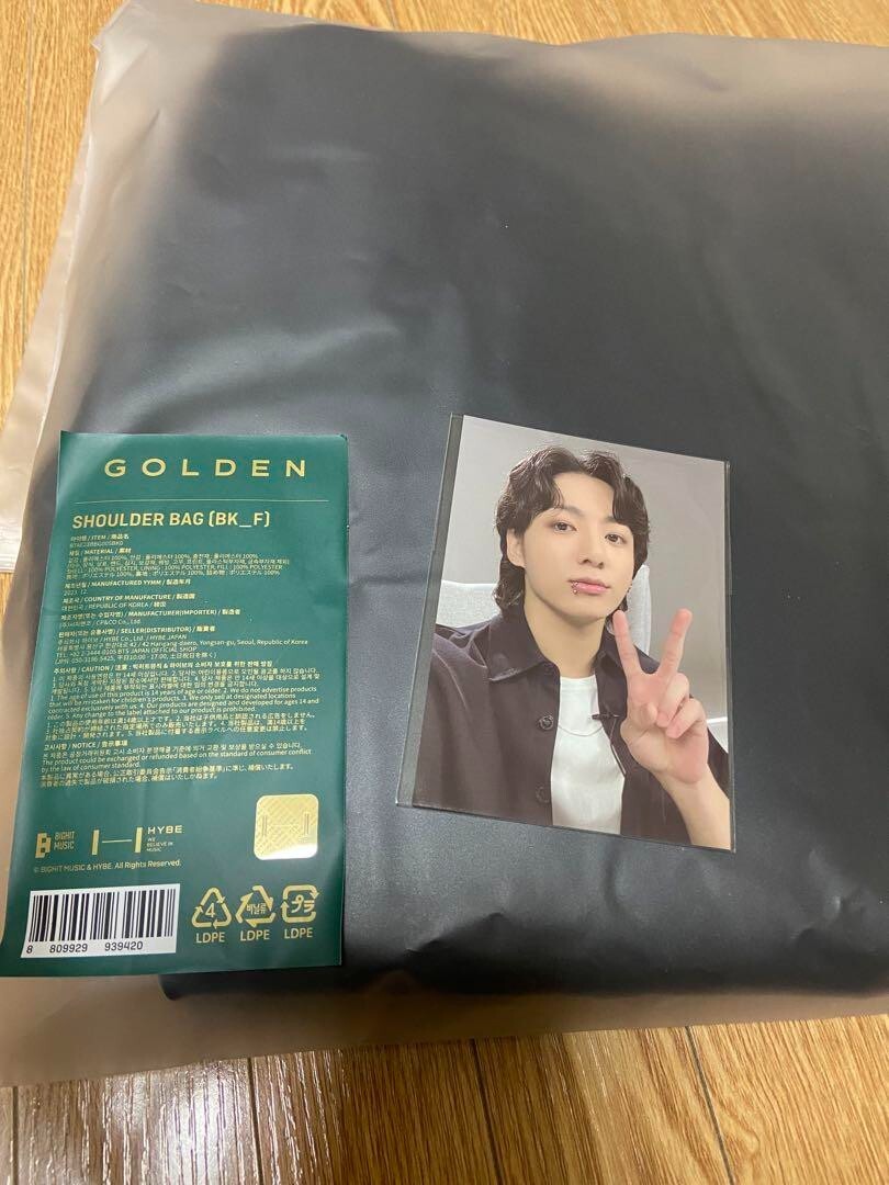 Bolso de Hombro BTS Jungkook Dorado con Tarjeta Fotográfica Nuevo Negro Weverse Shop