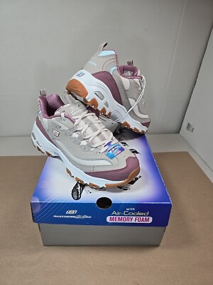 Size 11 Skechers Women's D'Lites Popular Vote Taupe/Multi Sneaker Shoes  (TPMT)