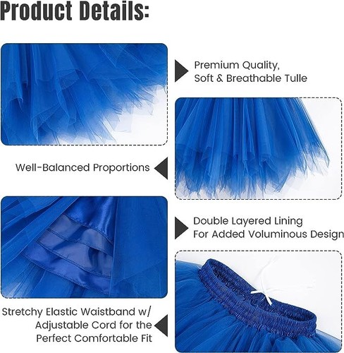 Womens Tulle Tutu Skirt Lined Soft Full Multi-Layered Regular & Plus Sizes - Picture 13 of 26