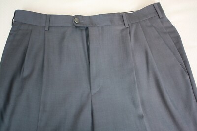 ZANELLA Mens Pant Slate Gray Two Pleats And Cuffed Mini Herringbone 35 x 29.5