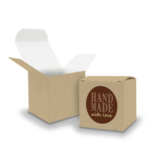 SET HandMADE with Love 24xGeschenkbox Faltschachtel Würfel BRAUN u Sticker 6,5cm - Bild 1 von 2