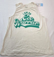 Modern Lux Womens Cream Graphic Crew Neck Sleeveless Tank Size M Eco Warrior