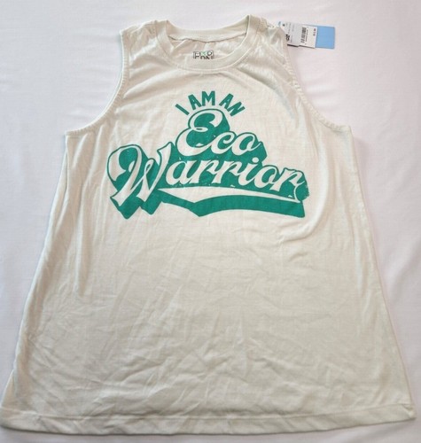 Modern Lux Womens Cream Graphic Crew Neck Sleeveless Tank Top Size L Eco Warrior
