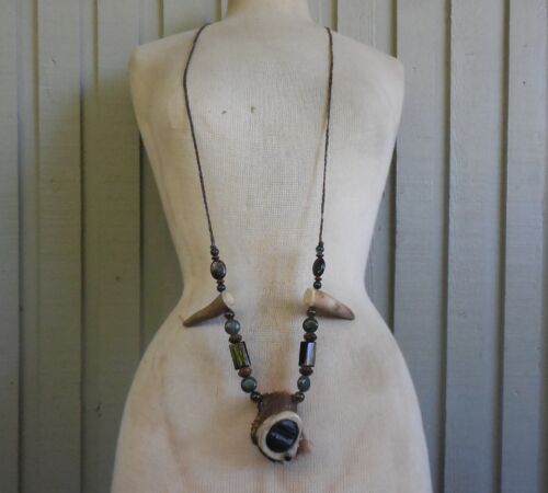 Black Tourmaline Antler Boss Stash Adjustable Necklace w Antler Tips Onyx Jasper - Picture 2 of 13