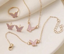 NEW Fashion Jewelry Pink Butterfly 4 Pc Set