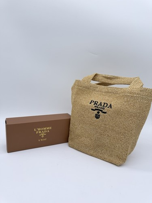 #ad Prada Perfume Raffia Straw VIP Cosmetic Pouch Makeup Bag Toilet Pouch $69.99