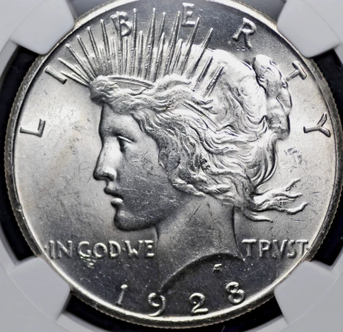1928 PEACE DOLLAR NGC MS 63 FULL FLASHY WHITE SILVER SATIN LUSTER, FULL STRIKE,
