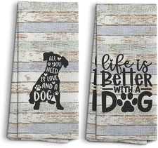 Dog Hand Towels, Dog Kitchen Towels and Dishcloths Set of 2, Doggy Kitchen Towel