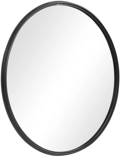 Belham 35" Aged Satin Black Round Wall Mirror for Elegant Decor - Picture 4 of 6