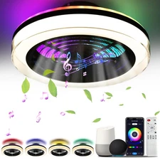 Ceiling Fan with Light, 18" LED RGB Low Profile Fan Light with Bluetooth Smar...
