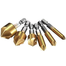 6x Countersink Tool Bit Set 1/4'' Hex Shank Counter Sink For Steel Metal Wood j
