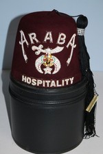Vintage jeweled Freemason Shriner FEZ hat Araba Hospitality w/case ORNATE