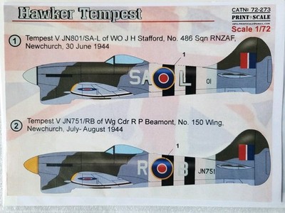 PRINT SCALE 1/72 HAWKER TEMPEST DECAL 72-273
