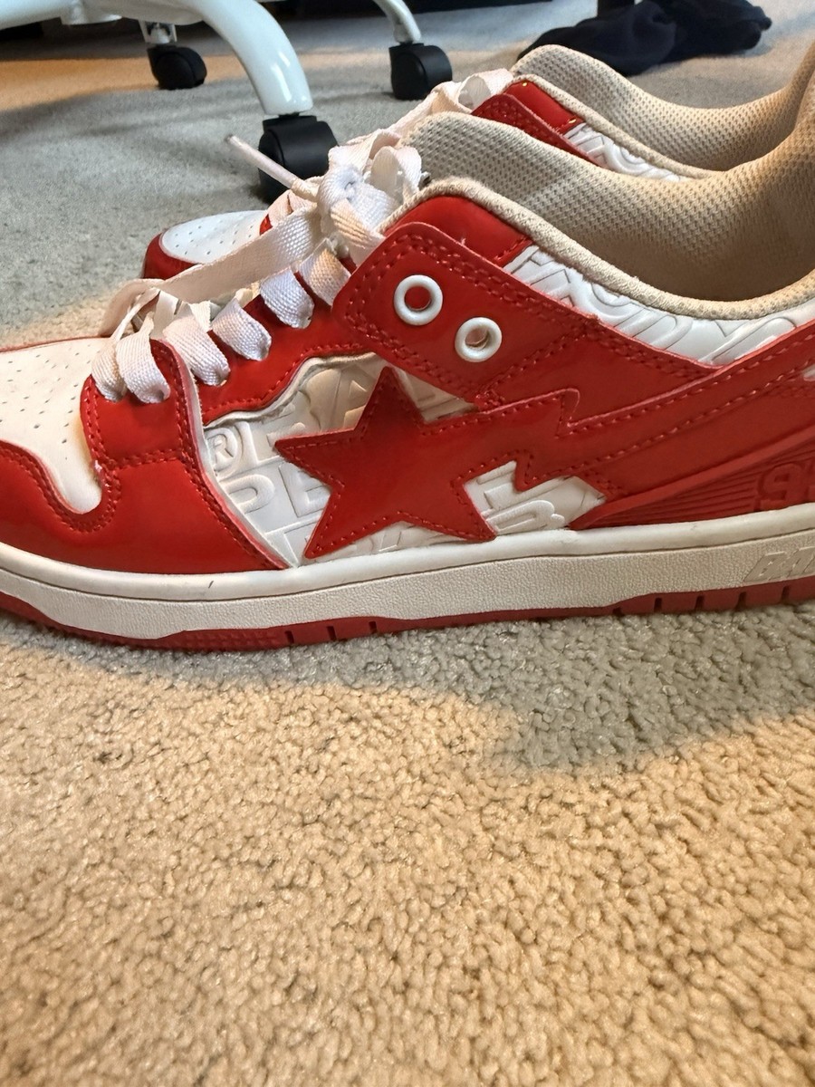A Bathing Ape BAPE STA Red White Patent Leather Sneakers Men's