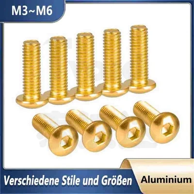 Linsenkopf Schrauben Aluminium M3~M6 Innensechskant Linsenkopfschrauben Golden - Bild 1 von 4