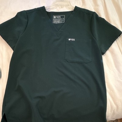 FIGS Dark Green Womens  Medical Scrub Top Size  M Short Sleeve V-Neck Pocket