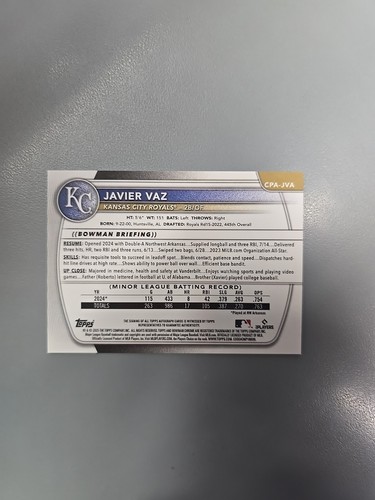 2025 Bowman - Chrome Prospect Autographs Javier Vaz #CPA-JVA (AU, RC) - Picture 9 of 10