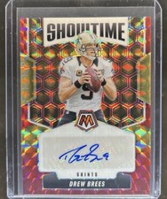 2025 Mosaic Drew Brees Showtime Choice Fusion Red and Yellow Prizm Auto #SOS-DBR