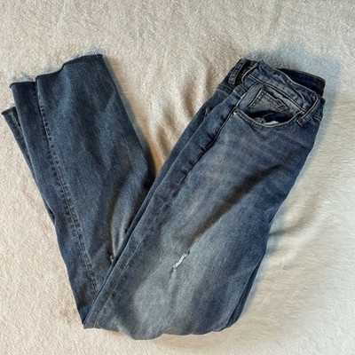 RISEN Women's Jeans Distressed Button Fly Blue Wash Waist 25 Size 1