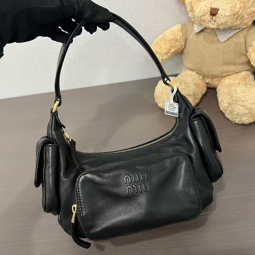 Miu Miu Black Regular Nappa Leather Pocket Hobo Shoulder Bag
