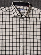 Robert Graham Shirt Mens XL White Check Flip Cuff Textured Jacquard Button Up