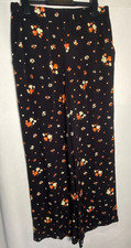 ICHI Cotton Wide Leg Pants Gaucho Culottes Floral Print Black Size UK S (UK 10)