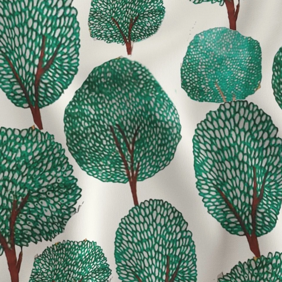Stylised Trees Stretch Highlighted Tree Trunks Printed Cotton Fabric By The Yard - Image 4 of 4