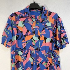 Bad Birdie Golf Polo Punch Out Short Sleeve Abstract Multicolor Floral Pattern M