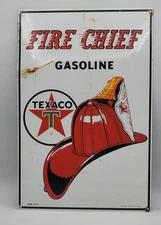 Vintage Texaco Fire Chief Gasoline Rustic Porcelain Enameled Metal Sign