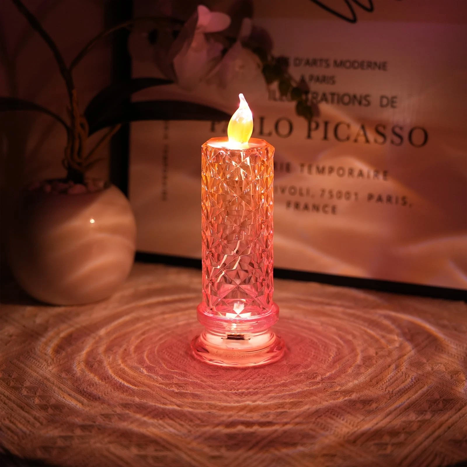 SupBri Rose Halo LED Candles, Pink Crystal, D 2.5" x H 7.2" - product detail image 2