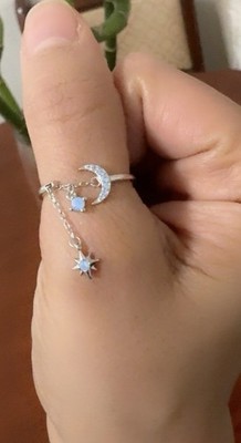 Wunderschöner exquisiter Ring S925 Sterling Silber Stern & Mond hellblau