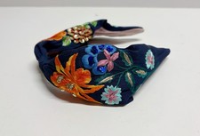 NAMJOSH Embellished Beaded Floral Headband Dark Blue