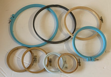Lot of 8- Assorted Embroidery Hoops Wooden Plastic Metal Needlepoint Crafting